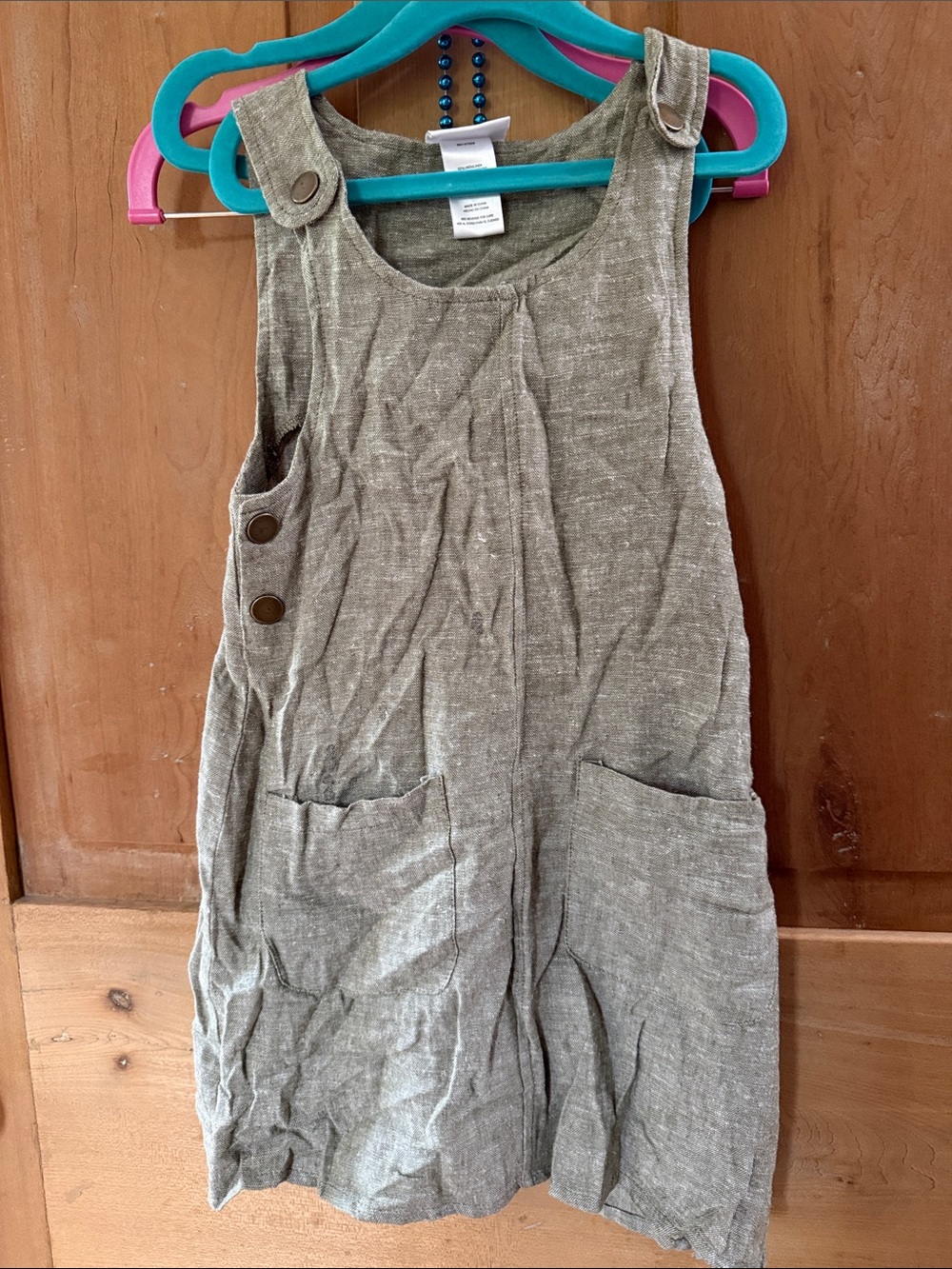 Rachel Zoe Olive Green Linen Pinafore Dress for Girls